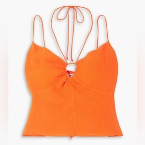 Reformation Octavia Georgette Shirred Crepe Orange Halter Top 8